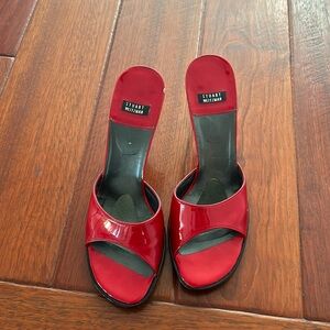 Stuart Weitzman Mule Open Toe Stiletto Heels Sandals Womens 7.5 B Red Patent